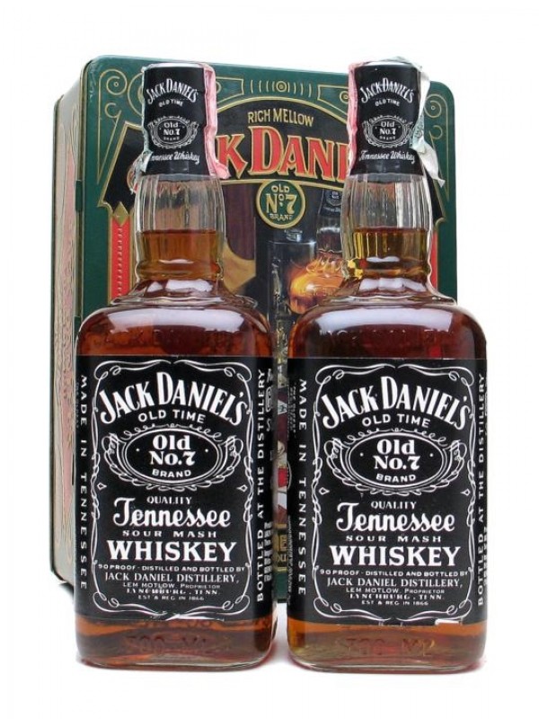 Jack Daniel's No.7 2 Bottle Green Tin Set Bottled 1990's